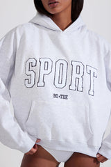 Soft Cotton Fleece Oversized Hoodie in Marl Grey