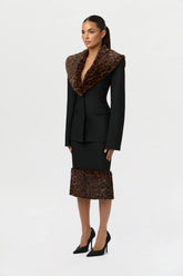Suiting Faux Fur Leopard Midi Skirt