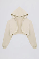 Brushed Jersey Hooded Cropped Shrug in Ecru