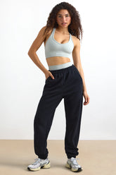 Cotton Fleece Mid-Rise Joggers in Black