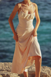 Frill Backless Maxi Dress | Blush Satin