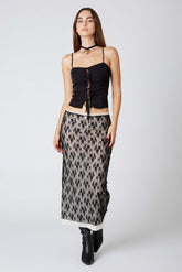Lace Overlay Midi Skirt