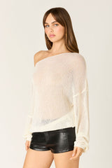 Sheer Off-the-Shoulder Knit Sweater