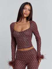 Vyorix MAHRIA TOP BROWN POLKA DOT