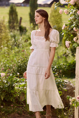 Selene Cotton Embroidery Lace Midi Dress