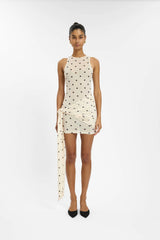 Wrap Mesh Mini Dress | Ivory Polka
