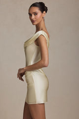 Off-Shoulder Draped Mini Dress in Ivory