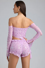 Ruffle Mid-Rise Hot Pant Shorts in Violet Pink