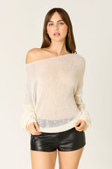 Sheer Off-the-Shoulder Knit Sweater