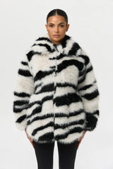 Faux Fur Plush Zebra Coat