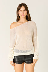 Sheer Off-the-Shoulder Knit Sweater