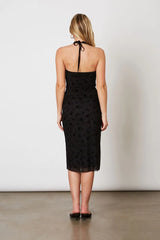 Flocked Velvet Mesh Midi Skirt