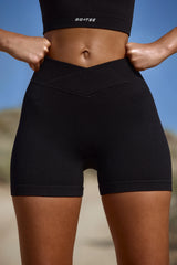 Kickstart - High Waist FlexiRib Mini Shorts in Black