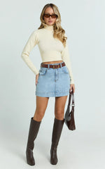 Natalie Top - Long Sleeve Roll Neck Knitted Top in Cream