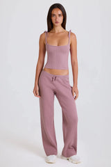 Ribbed Knit Tie Tank Top in Mauve