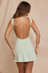 High Neck Open Back Mini Dress in Light Sage