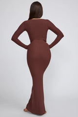 Ribbed Modal Long Sleeve Maxi Dress in Chocolate