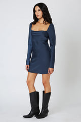 Satin Long Sleeve Mini Dress