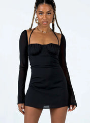 Dyer Long Sleeve Sheer Mini Dress Black