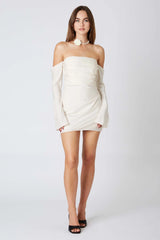 Off-Shoulder Draped Satin Dress