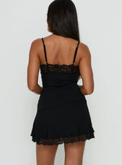 Rhiara Lace Trim Frill Mini Dress Black