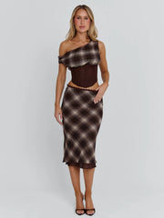 Vyorix NARELLE MIDI SKIRT BROWN CHECK