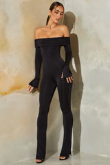 Long Sleeve Open Back Jumpsuit in Black