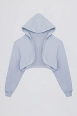 Brushed Jersey Hooded Cropped Shrug in Soft Blue