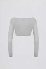 Brushed Jersey V-Neck Crop Top in Fog Grey