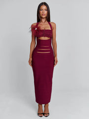 Vyorix LUNABELLE MIDI DRESS BURGUNDY