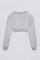 Brushed Jersey Button-Up Cropped Cardigan in Grey Marl
