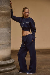 Brushed Jersey Wide-Leg Joggers in Classic Navy