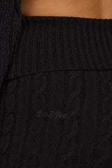 Cable Knit Foldover Flared Trousers in Black