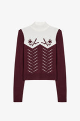 Knit Long-Sleeve Fitted Top in Burgundy
