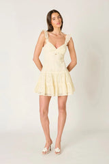 Ruffle Strap Eyelet Mini Dress