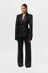 Quilted Vegan Leather Blazer