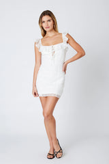 Lace Ruffle Keyhole Mini Dress