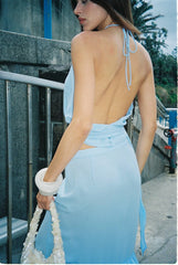 Draped Halter Top | Baby Blue