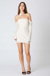 Off-Shoulder Draped Satin Dress