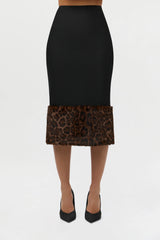 Suiting Faux Fur Leopard Midi Skirt