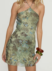 Lanaia Halter Mini Dress Green Paisley