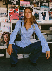 Anni Blue Pinstripe Shirt – Classic Oversized Button-Up Essential