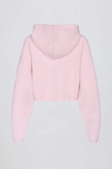 Soft Knit Zip-Up Cropped Hoodie in Soft Pink