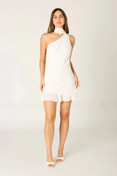 One-Shoulder Chiffon Mini Dress