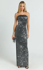 Joyce Maxi Dress - Heat Press Strapless Dress in Black