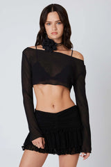Mesh Cropped Long Sleeve Top