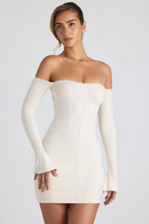 Modal Off-Shoulder Lace-Trim Mini Dress in Ivory