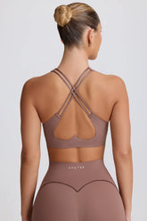 Soft Active V-Neck Sports Bra in Mocha