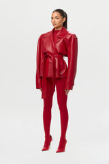 Vegan Leather Cropped Trench Jacket