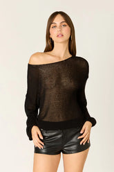Sheer Off-the-Shoulder Knit Sweater